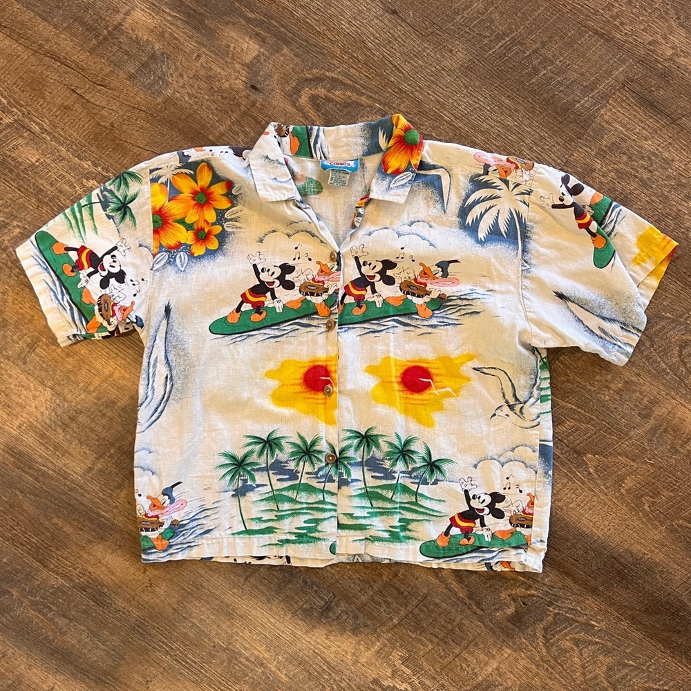 Rare Vintage Sunday Comics Disney Hawaiian Style Button Down Shirt